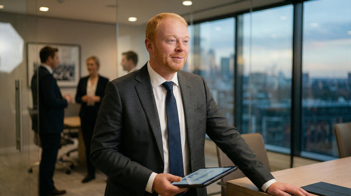 Dimitry Farberov in a professional wealth advisory setting discussing compound planning and financial strategy