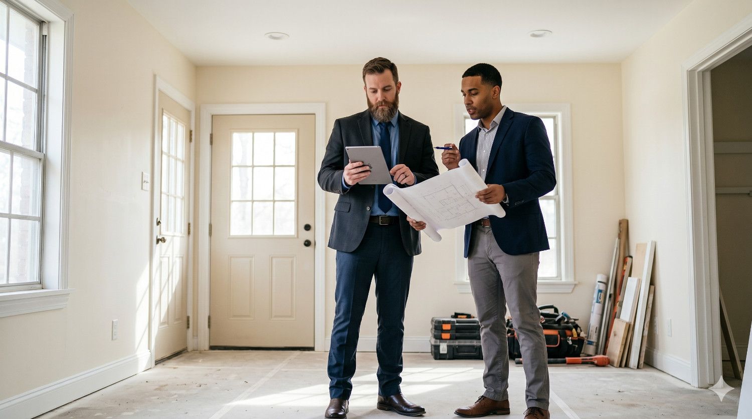 Andrew Postell evaluating a distressed property during a real estate investment walkthrough.