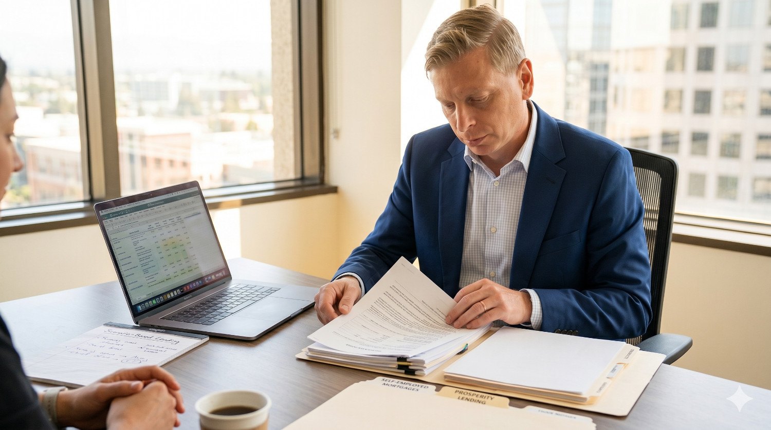 Alejandro Szita of Prosperity Lending reviewing mortgage scenarios during a client consultation. Alejandro Szita of Prosperity Lending reviewing mortgage scenarios during a client consultation.