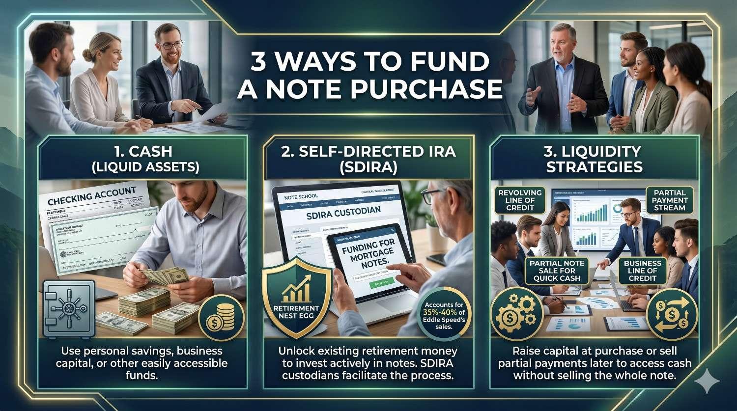 infographic showing 3 ways to fund a note purchase