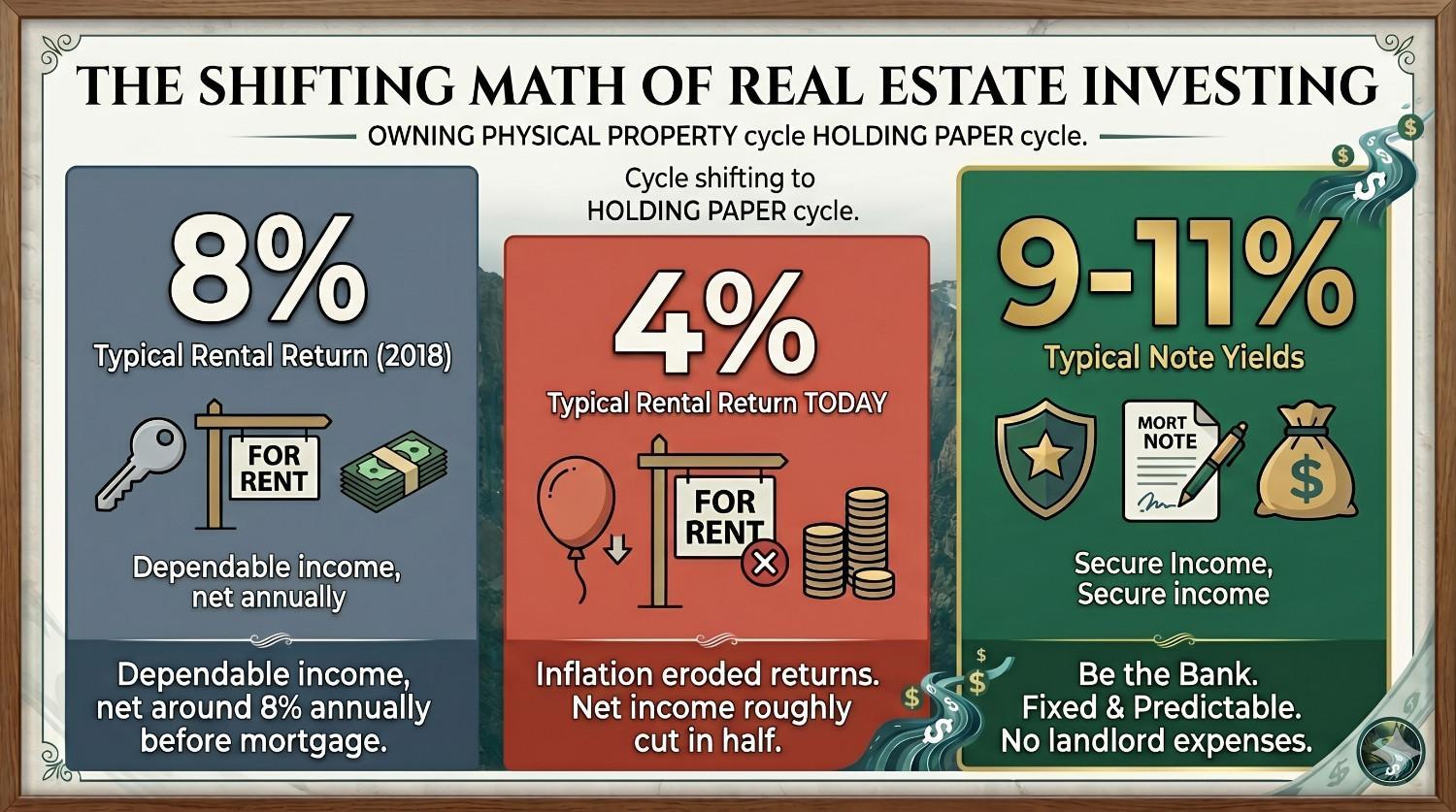infographic chart comparing 2018 and current rental returns against higher mortgage note yields