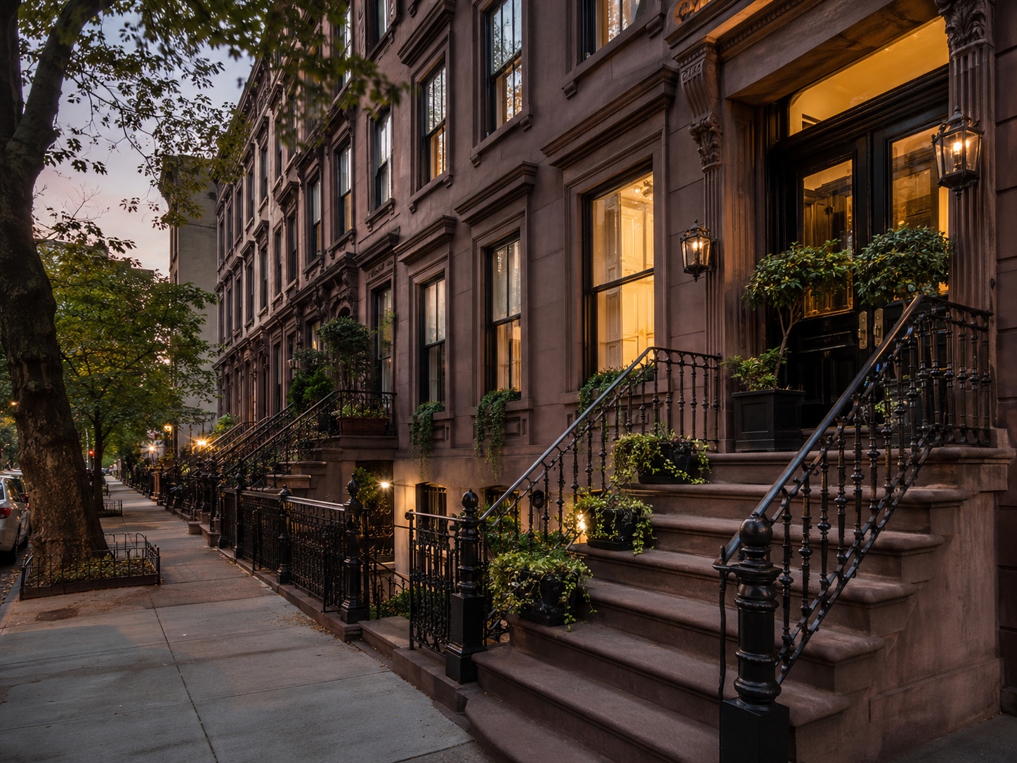 New Jersey suburban property at dusk
