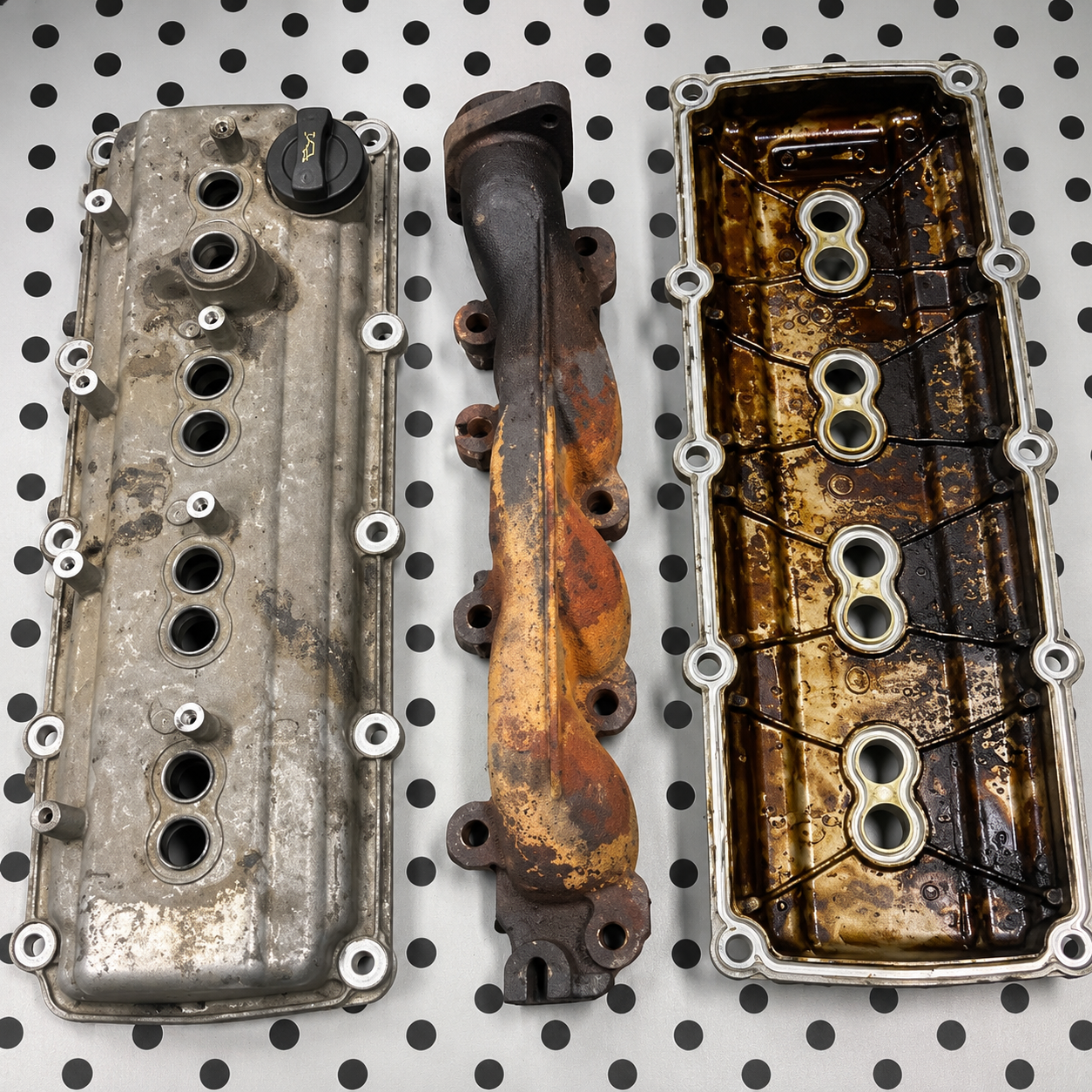 Before powder coating — corroded raw metal part