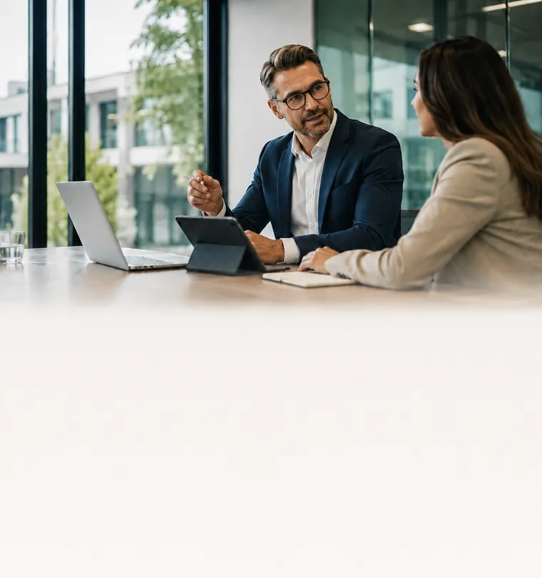 Broker meeting a client at a table