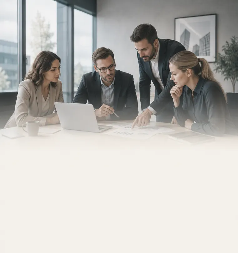 Brokerage team reviewing figures together