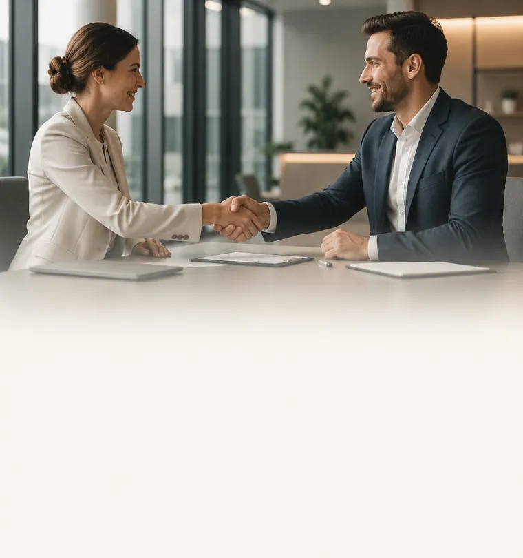 Two people shaking hands after a meeting