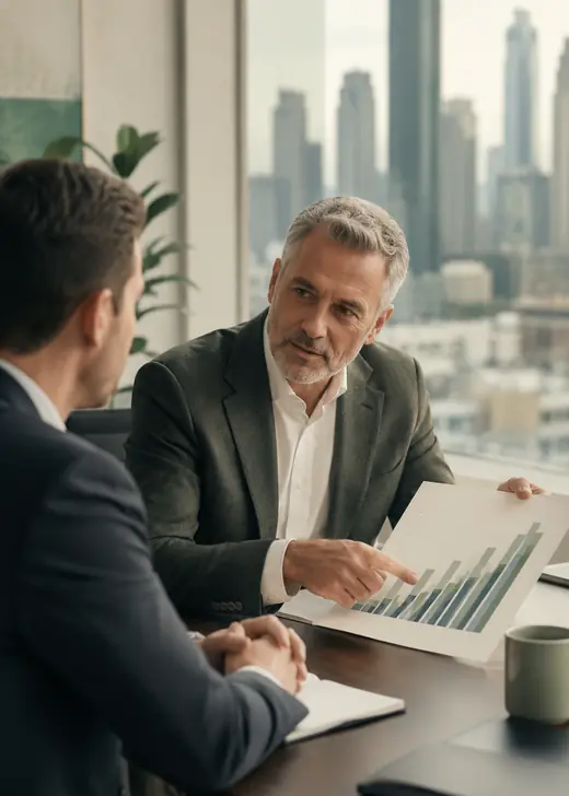 Broker explaining a chart to a client