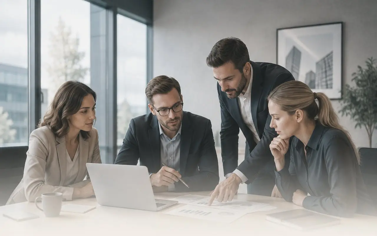 A brokerage team working through lease expiry data together