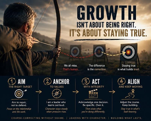 A man with a bow and arrow aimed at a target with the words, 
