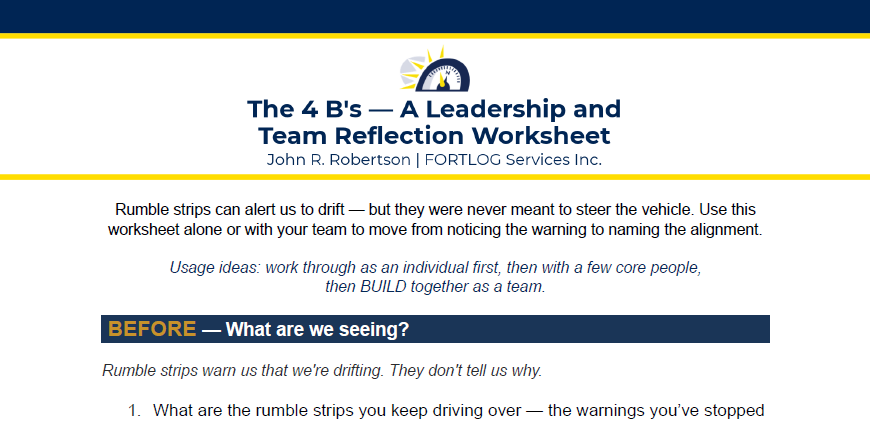 Screenshot of the 4 B's worksheet