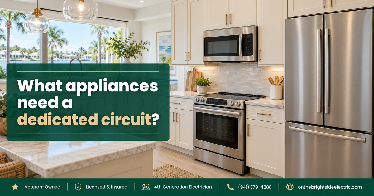 Residential electrician installing a dedicated circuit for major household appliances in a Florida home.