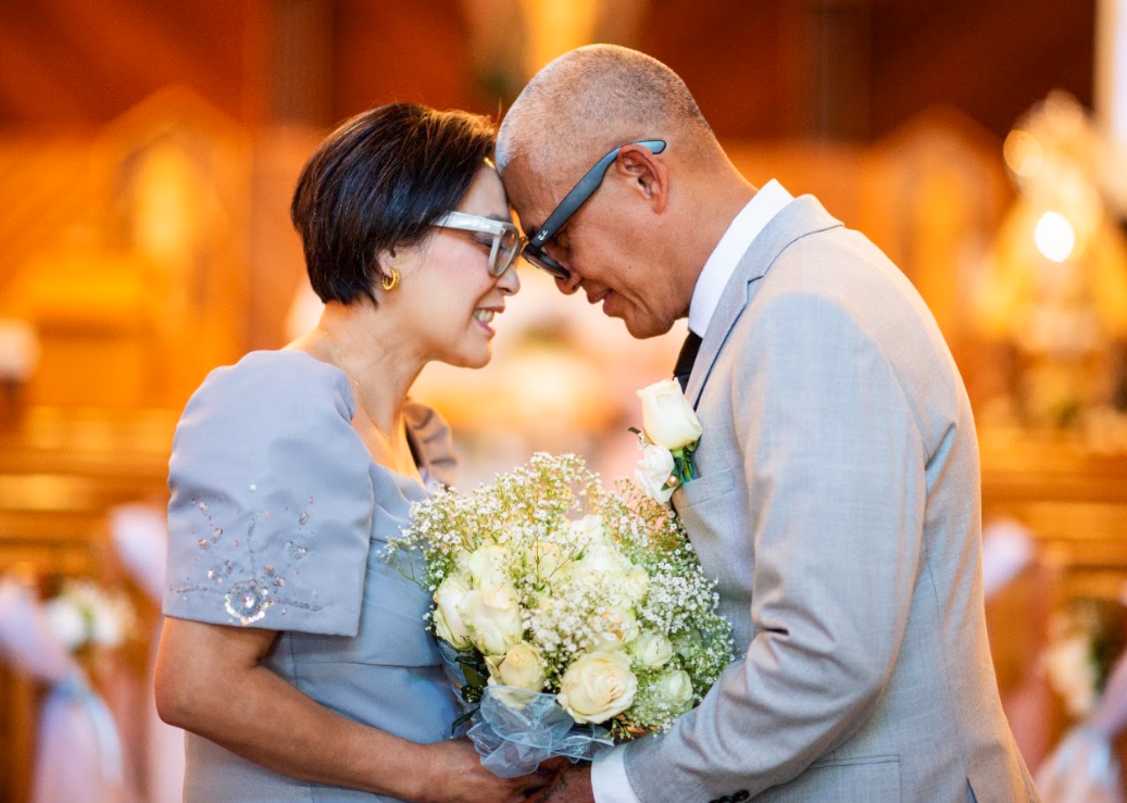 Couple in formal wedding attire