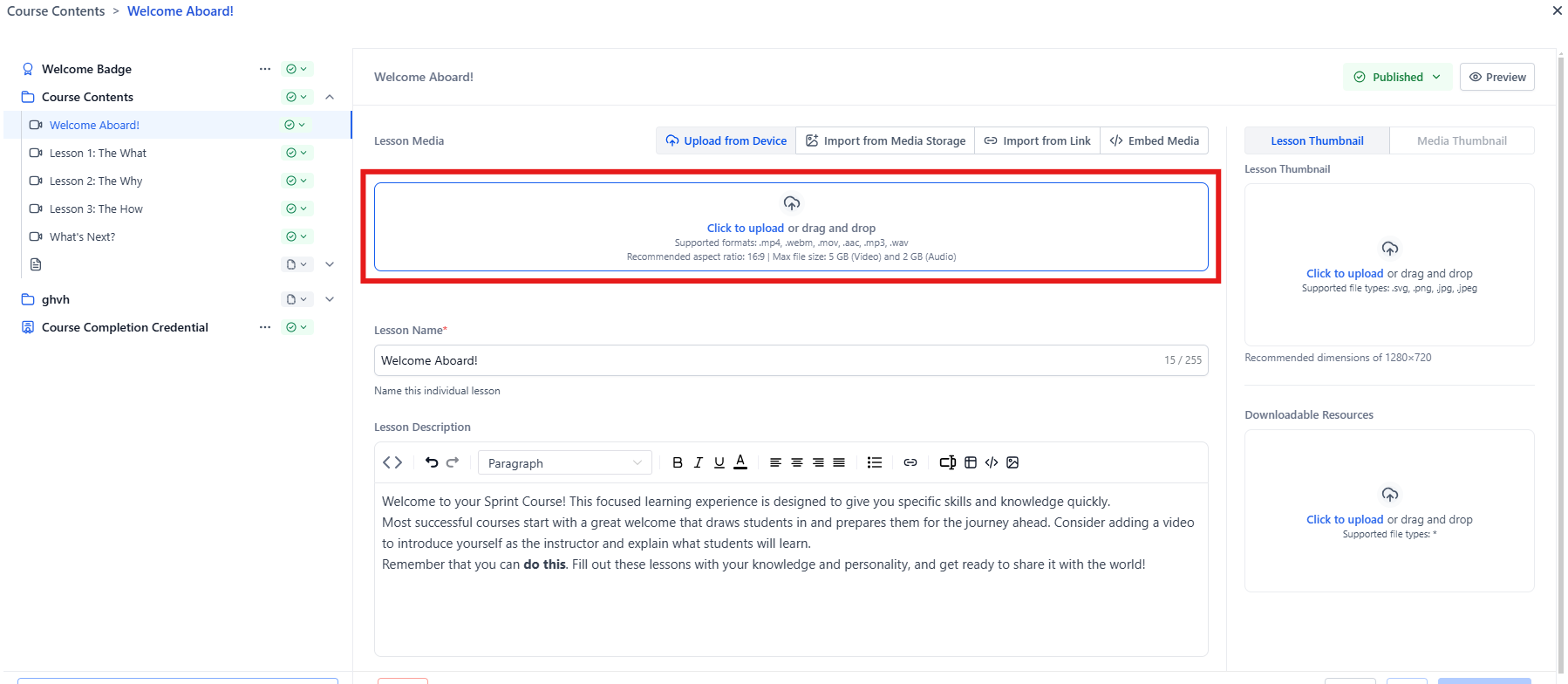 Subir contenido a lección en GoHighLevel Courses