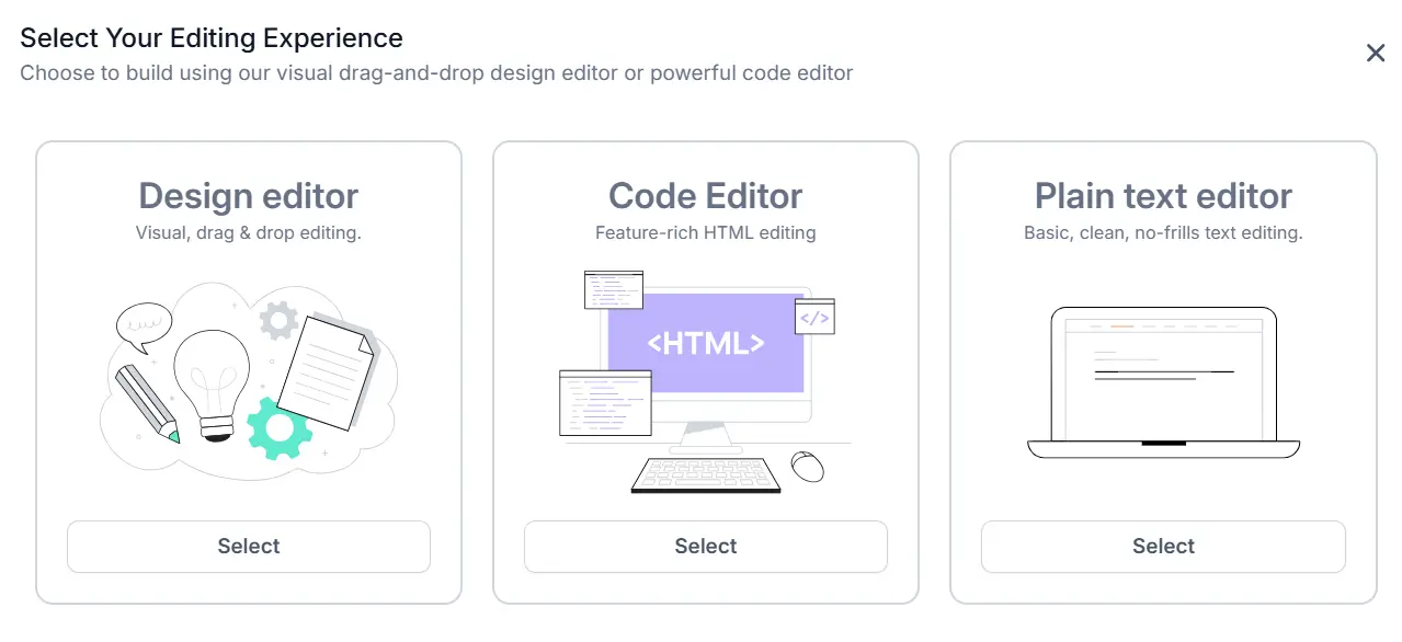 Seleccionar tipo de editor en Email Builder GoHighLevel