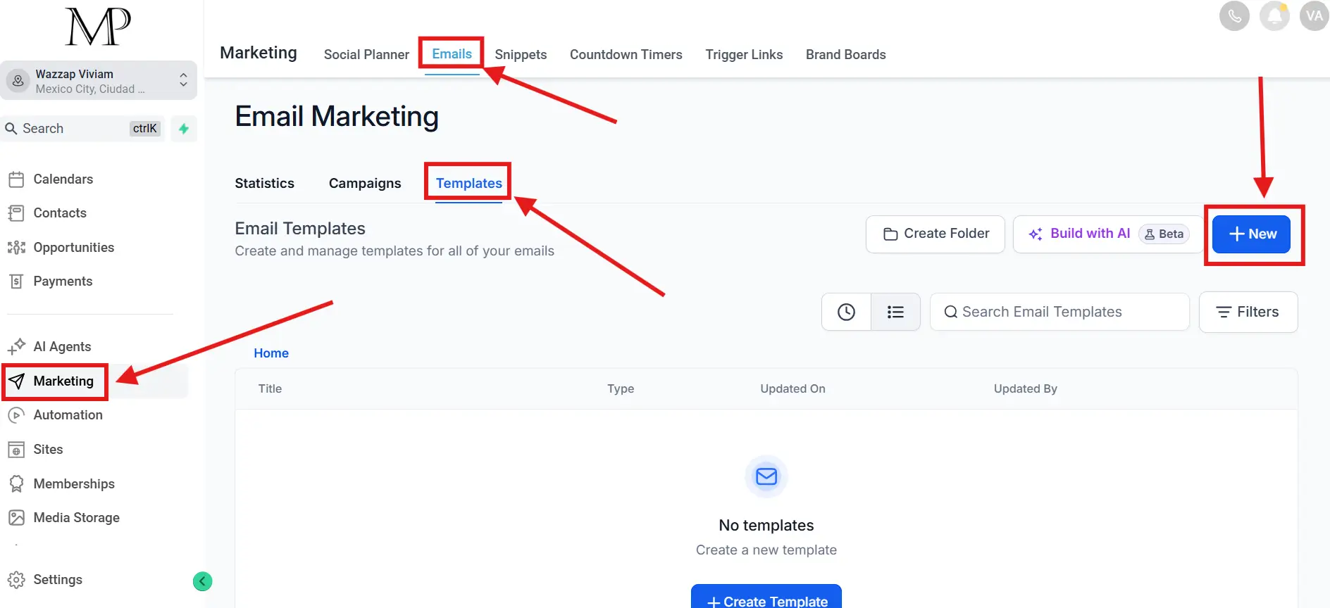 Acceder a Email Templates en GoHighLevel