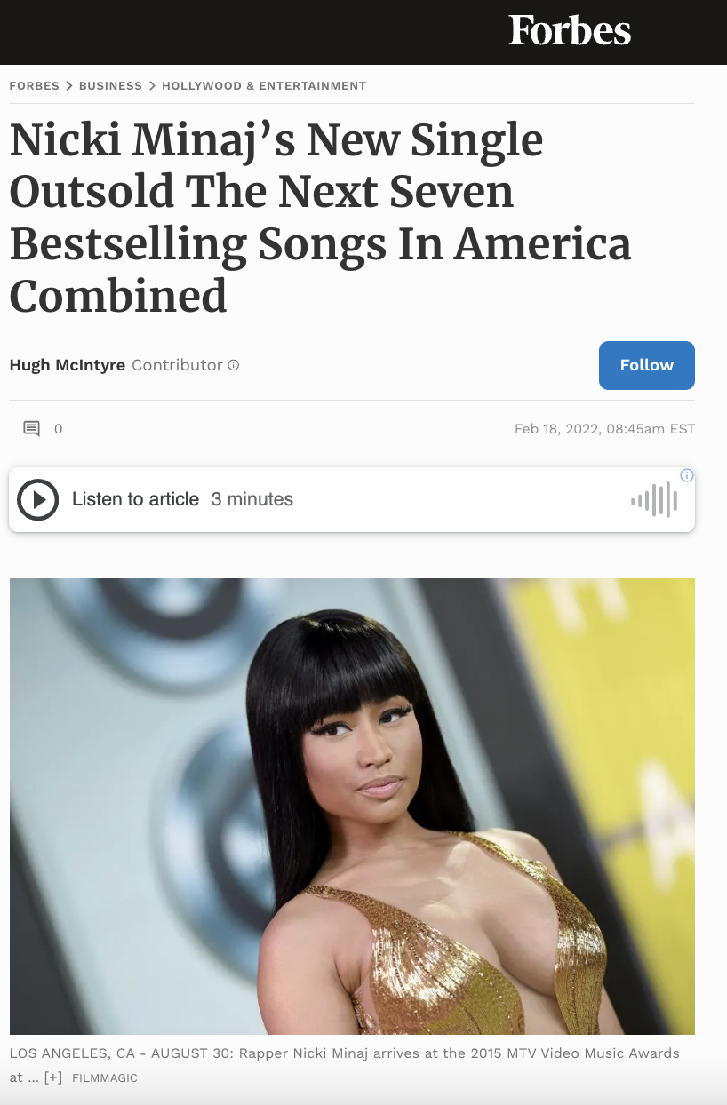 https://www.forbes.com/sites/hughmcintyre/2022/02/18/nicki-minajs-new-single-outsold-the-next-seven-bestselling-songs-in-america-combined/?sh=1bf242aa5e25