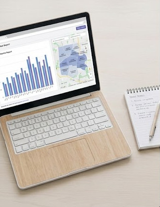 Market report on a laptop