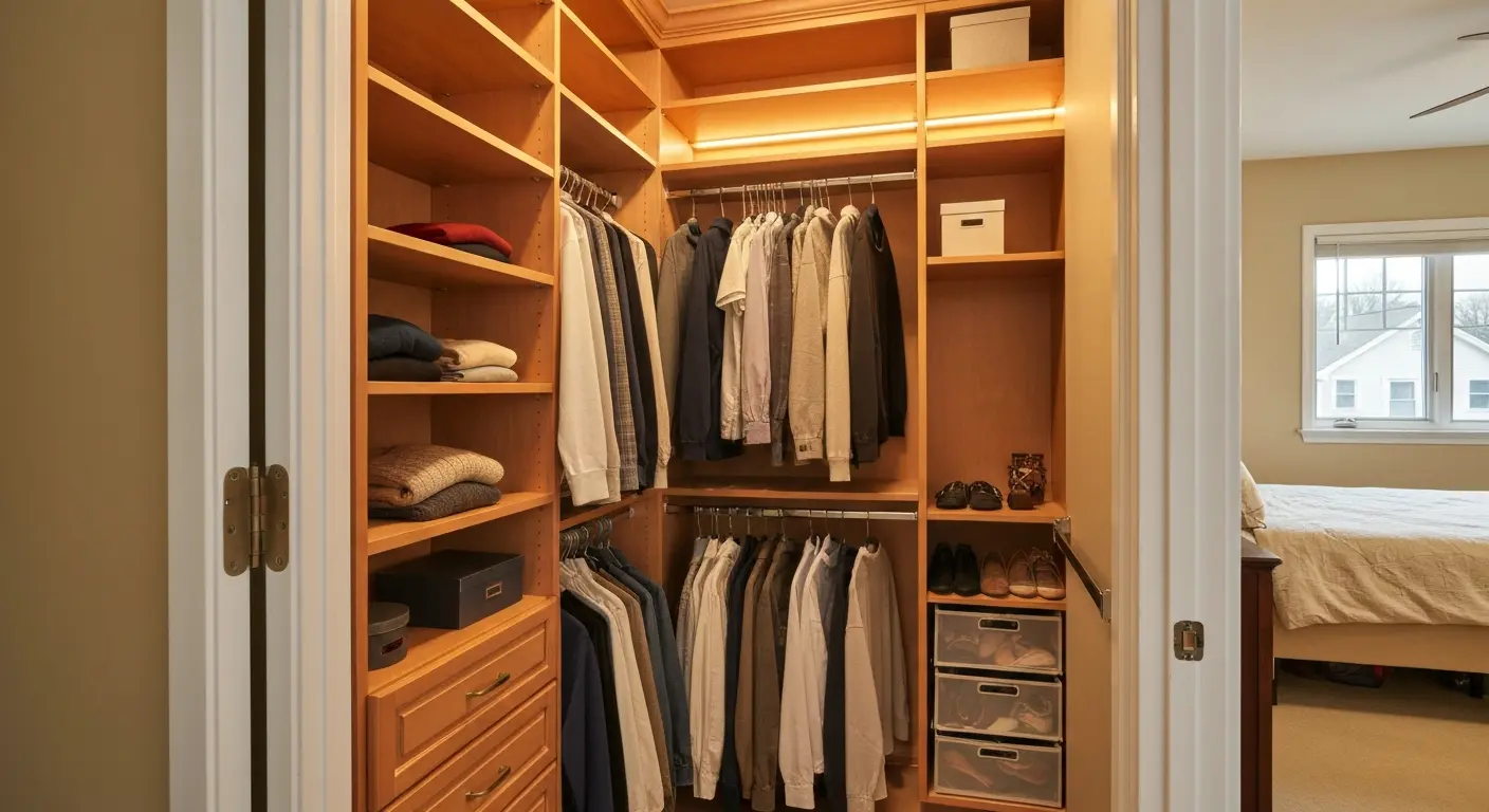 Walk-in closet with custom shelving