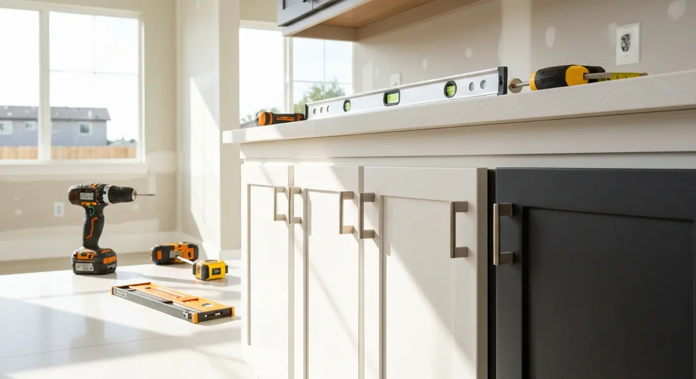 New construction cabinet hardware installation