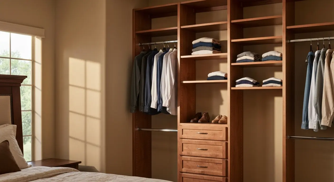 Custom closet system in master bedroom