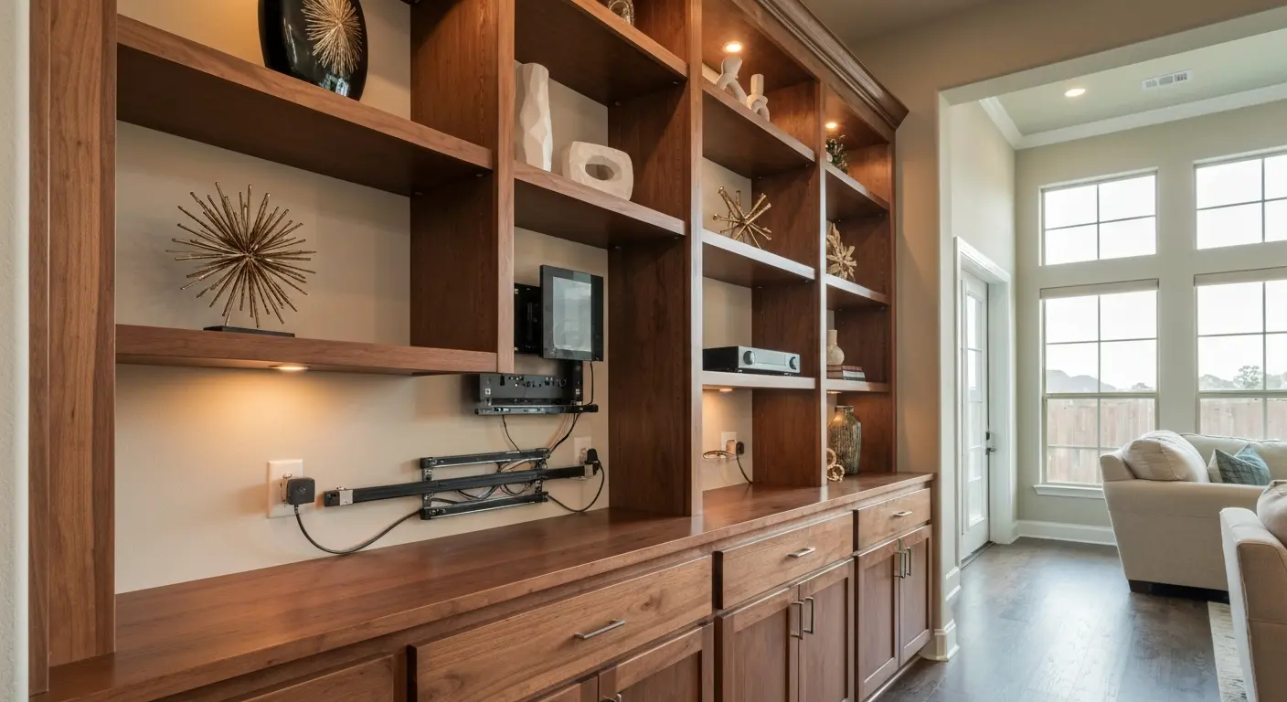 Custom entertainment center with built-in cabinetry