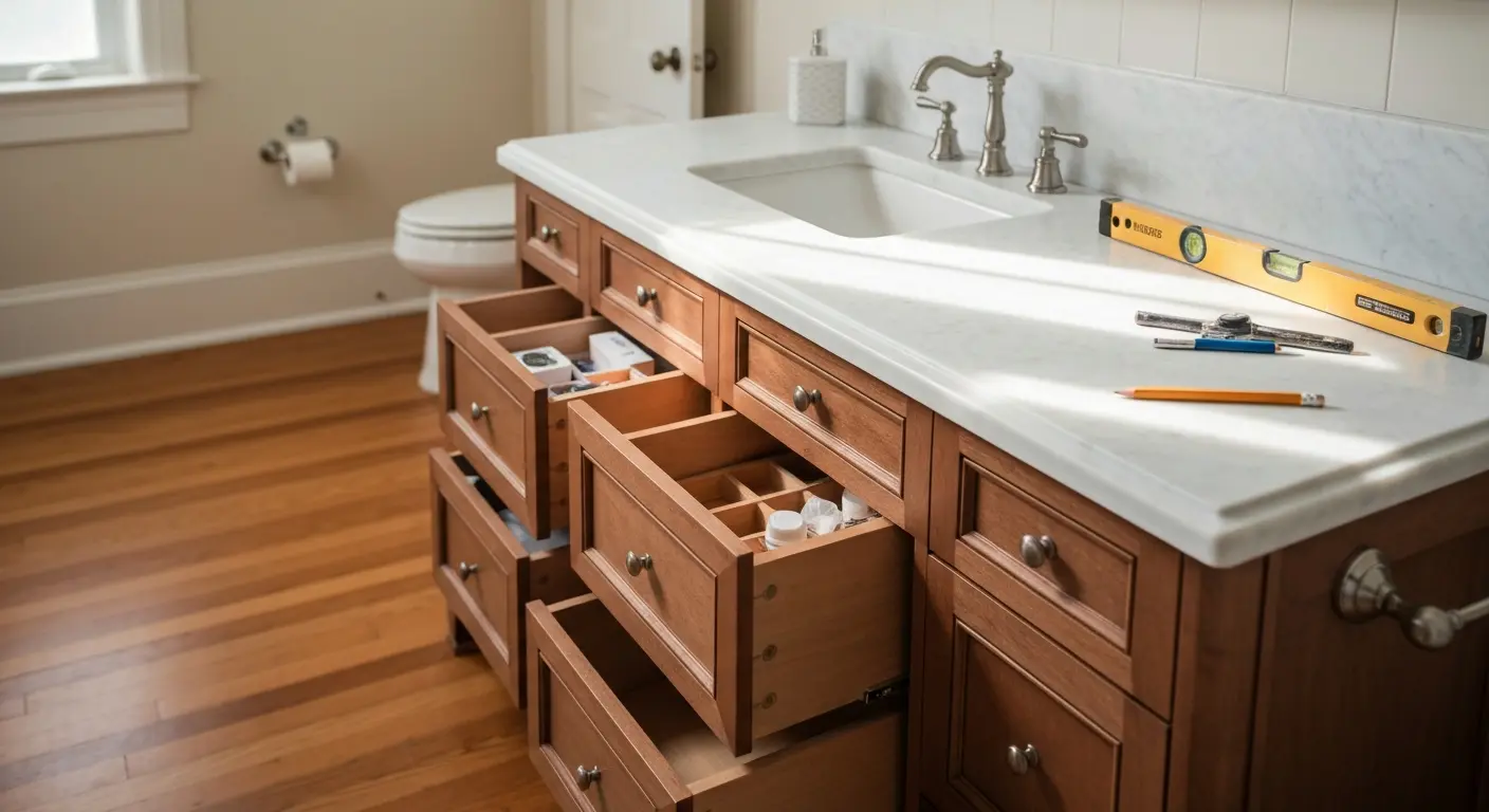 Built-in bathroom vanity with custom storage