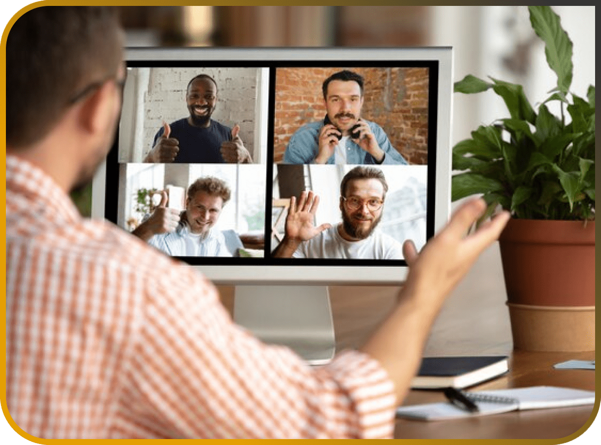 Remote team collaborating across the globe via screen sharing