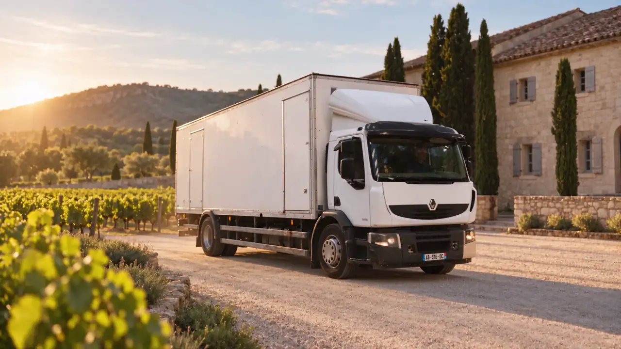 Mise en situation d’un camion E.CO.BAG à l’arrivée dans un domaine viticole