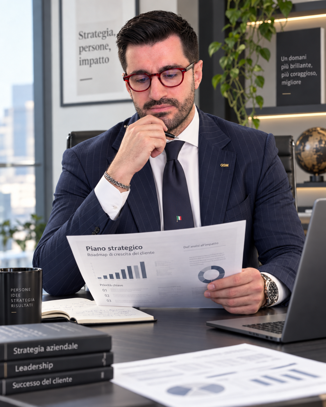 Antonino D'Angelo al lavoro su un piano strategico aziendale