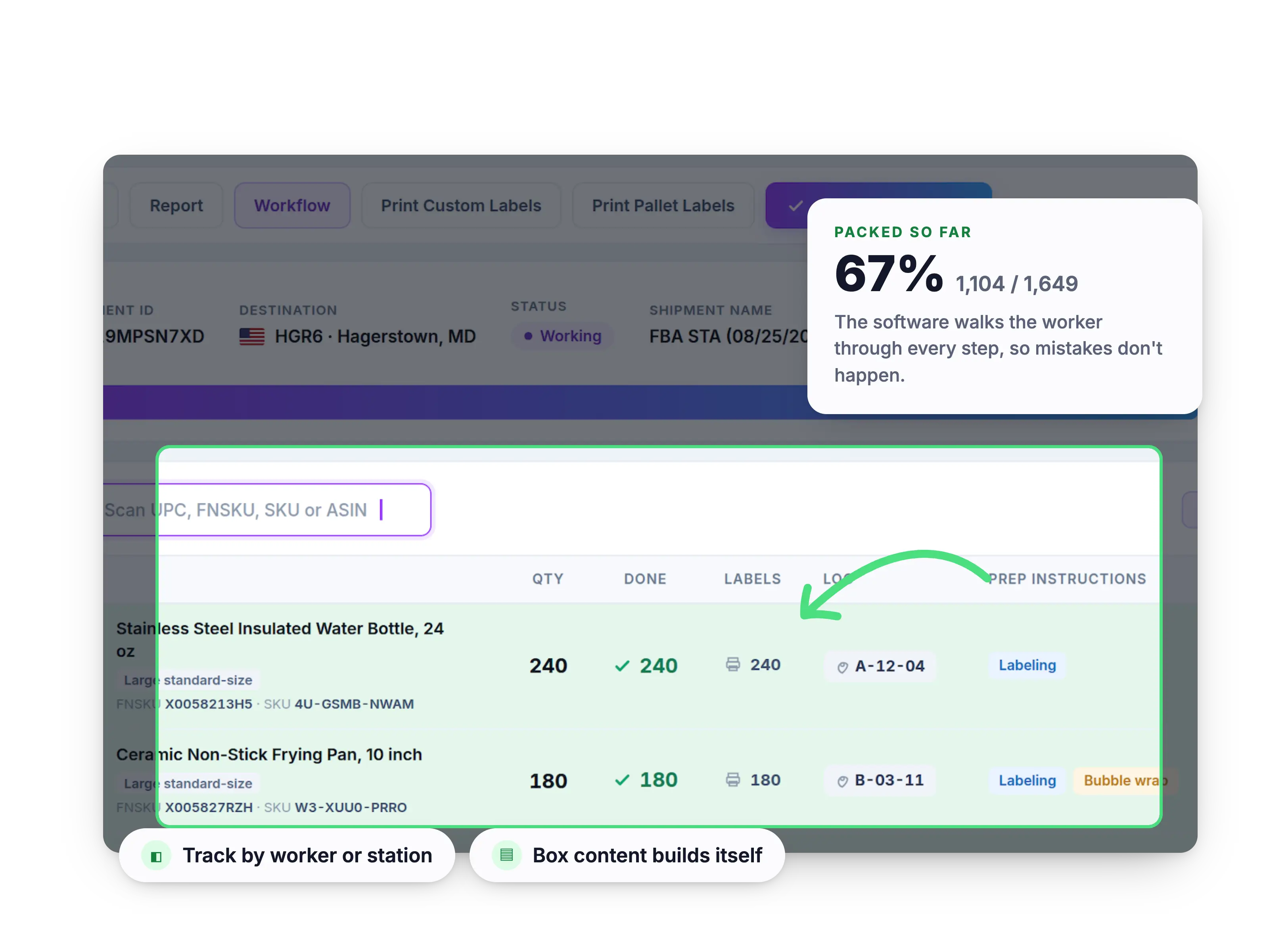 ShippingBrain Prep prep center software dashboard showing fees and invoicing in one click