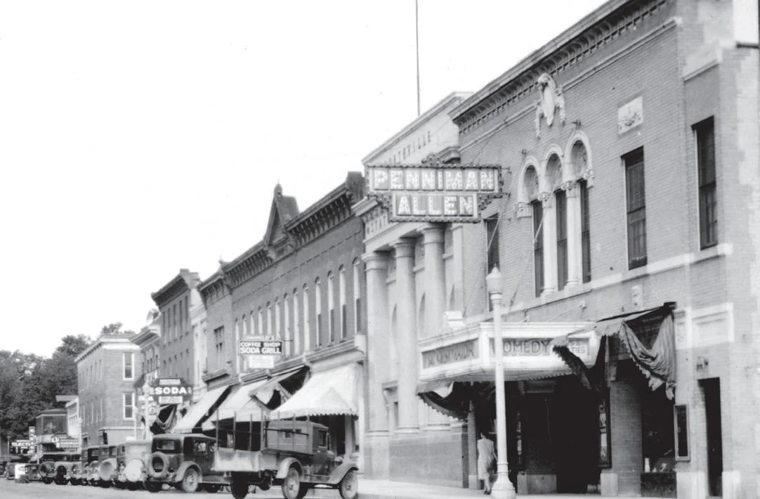 Historic black and white photo of Penniman-Allen Theater, now Marquis Theater, in Northville, MI.