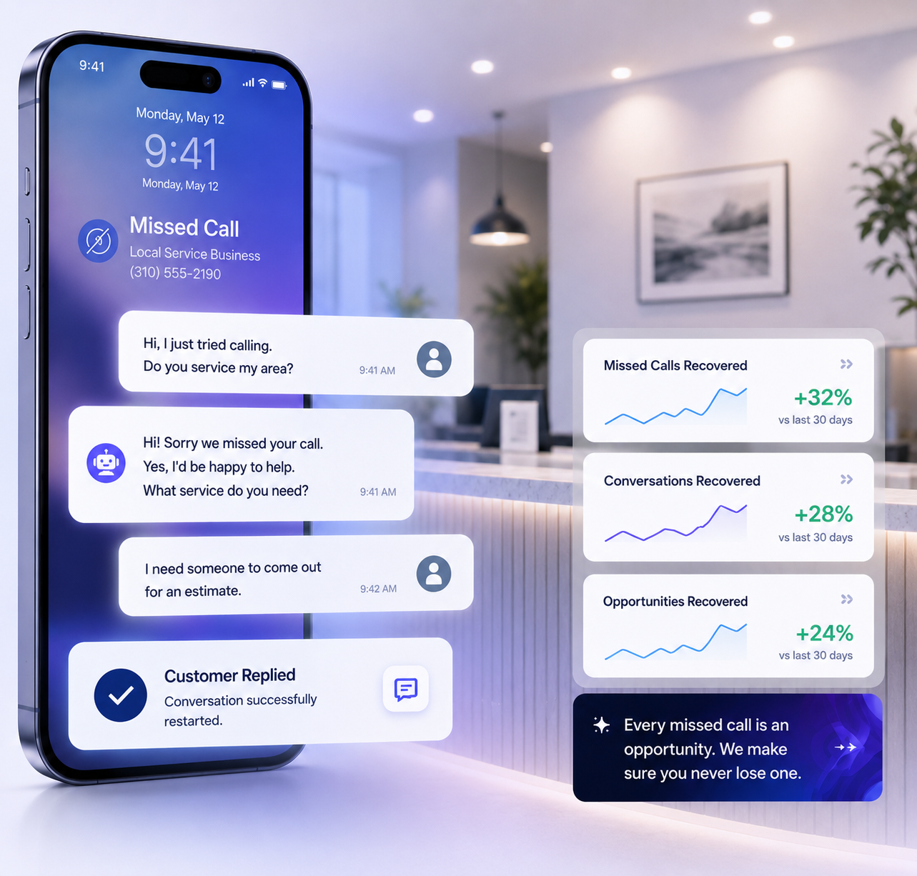 MyLeadHero missed-call recovery preview