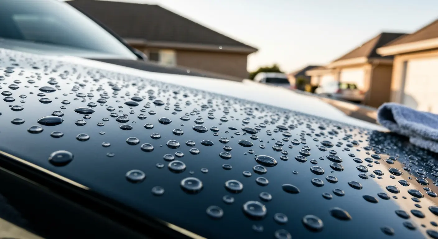 Ceramic coated vehicle showing water beading
