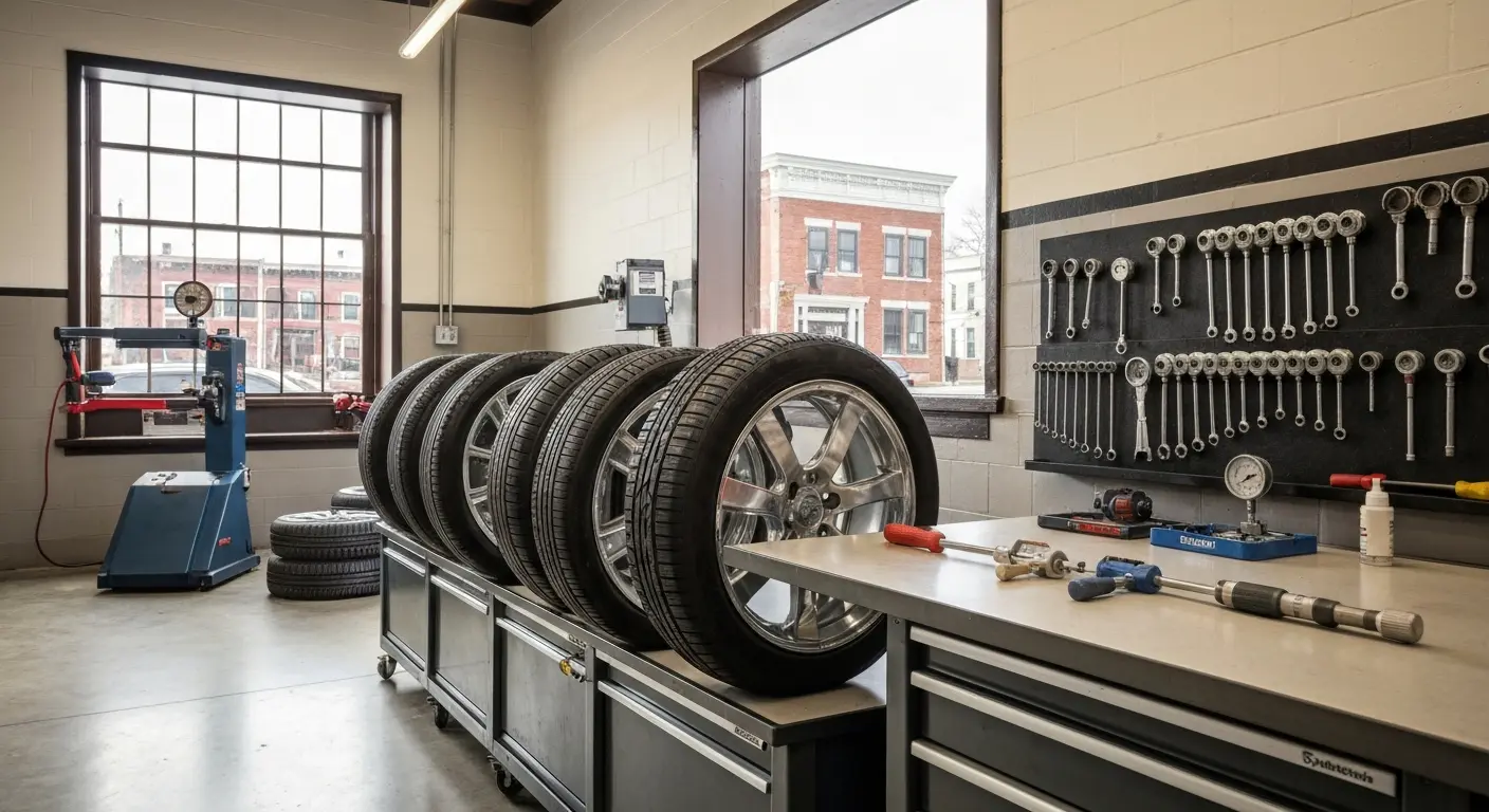 Professional tire technician at work