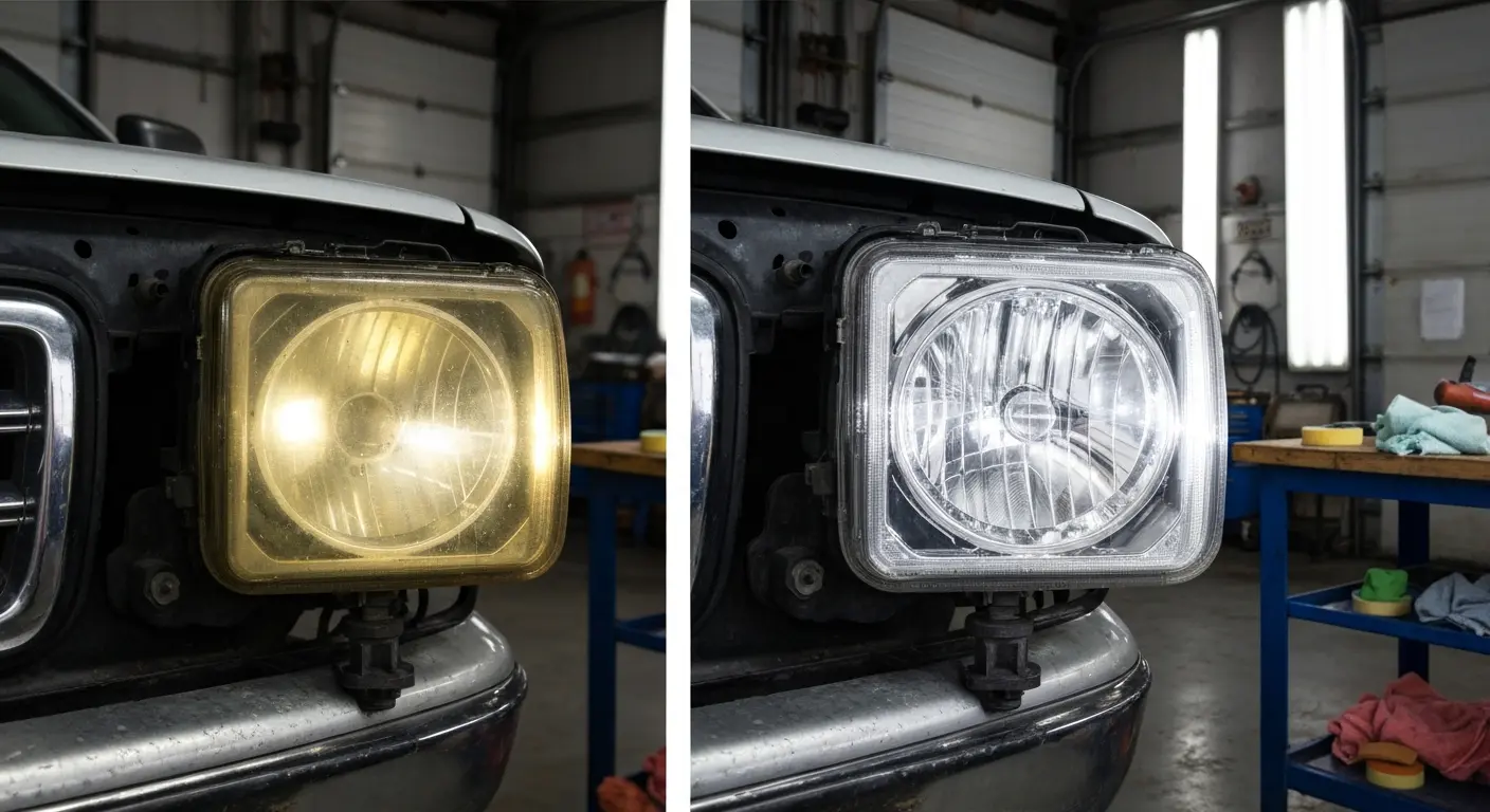 Restored headlight before and after
