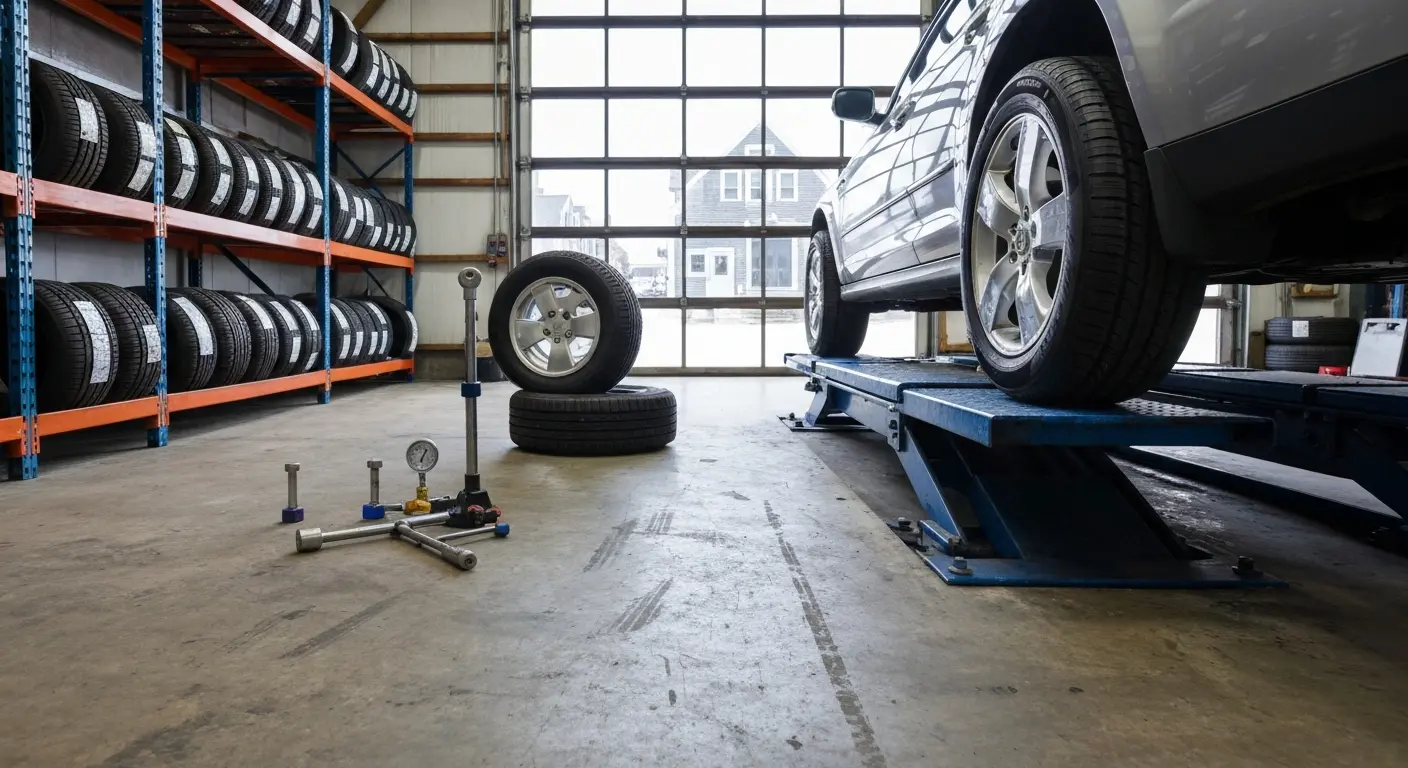 Tire shop professional installing new tires