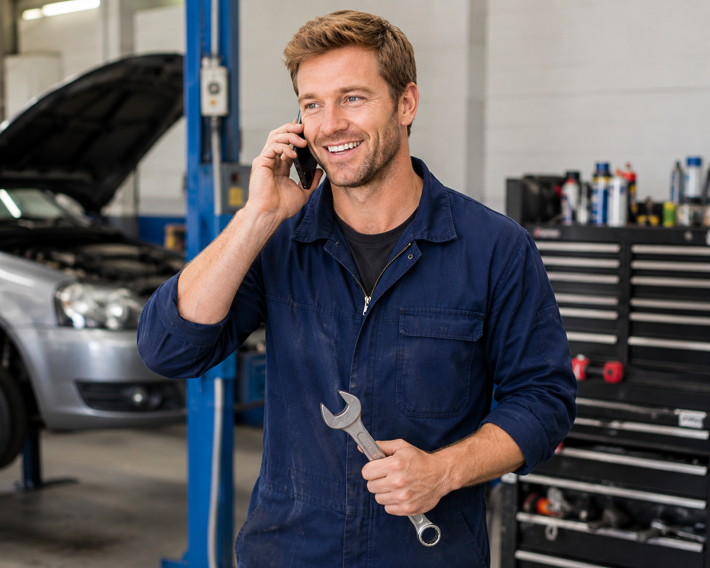 Mechanic on the phone with After Ring
