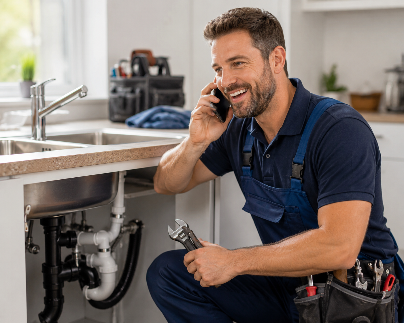 Plumber on the phone with After Ring