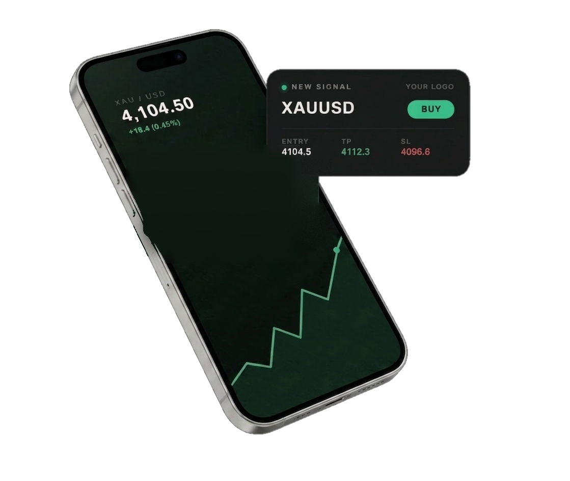 Phone showing the XAUUSD signal feed and a new-session alert