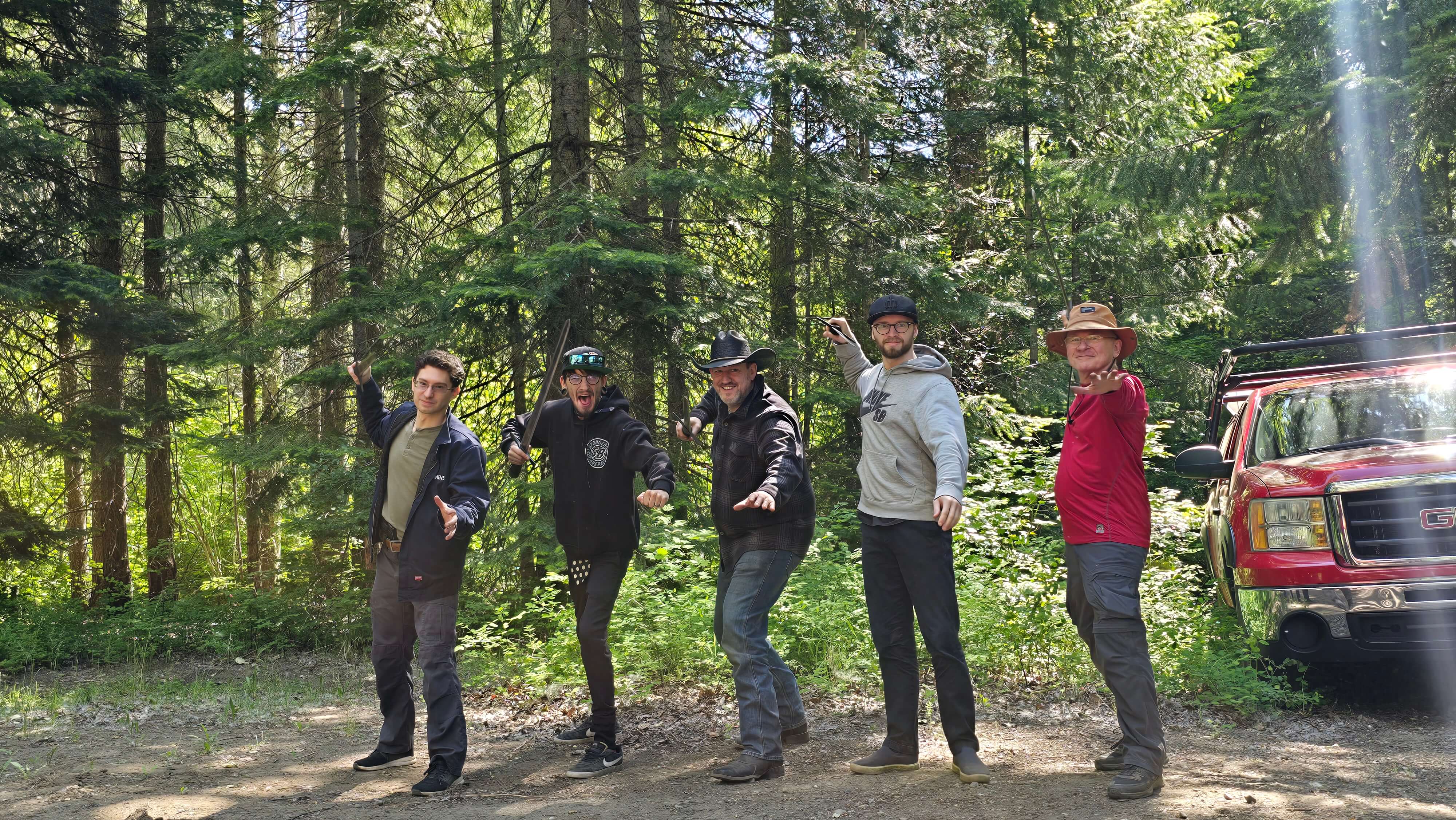 Victory training group walking in the forest