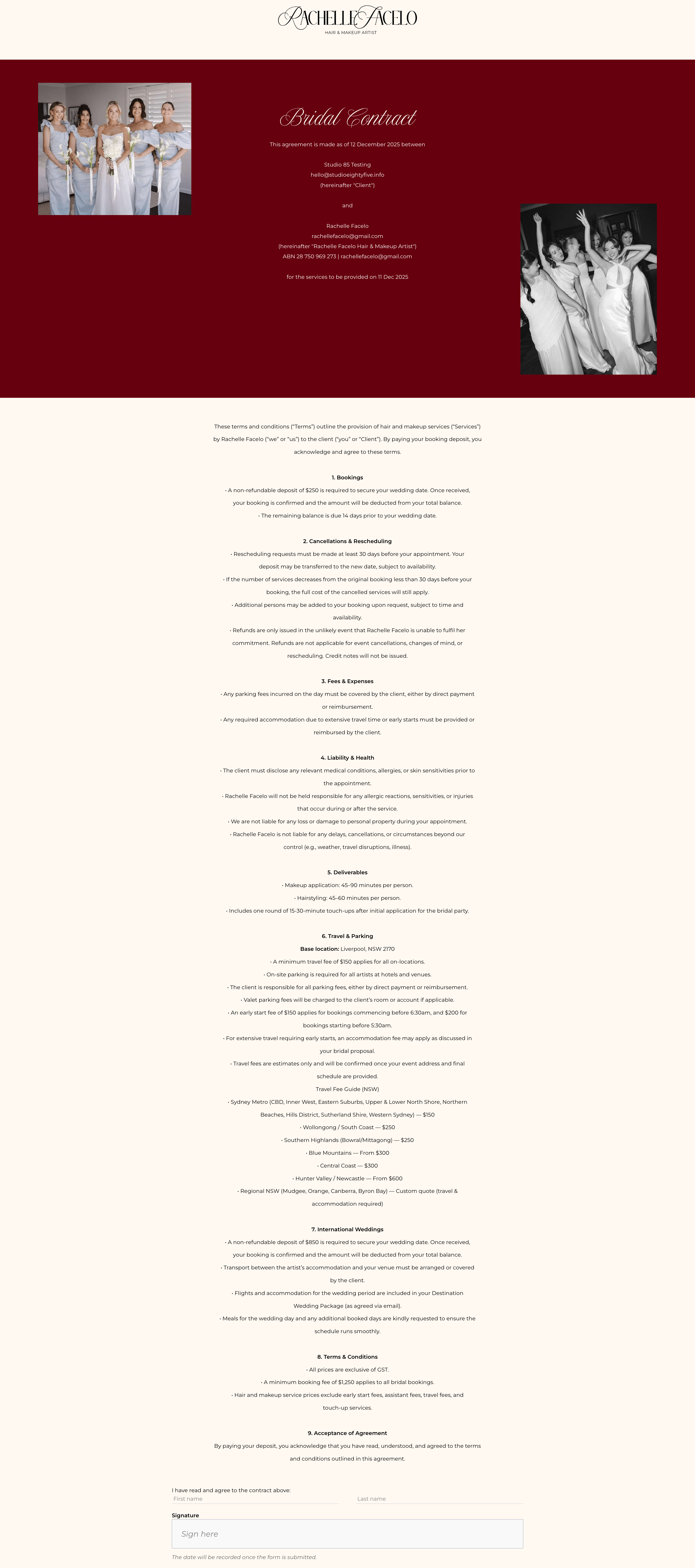 A custom designed Dubsado contract