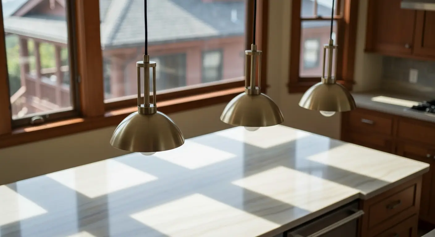 Pendant lights over kitchen island