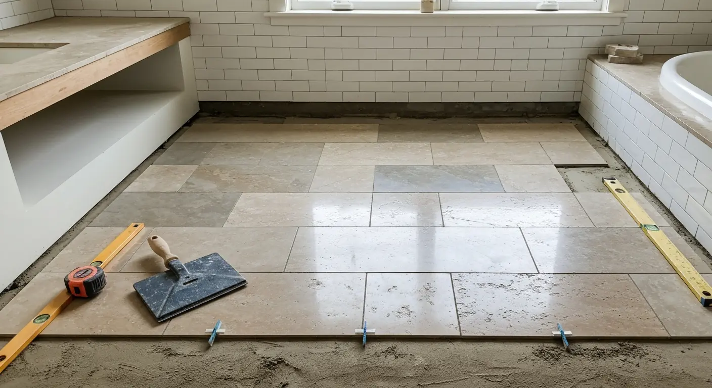 Stone bathroom floor installation