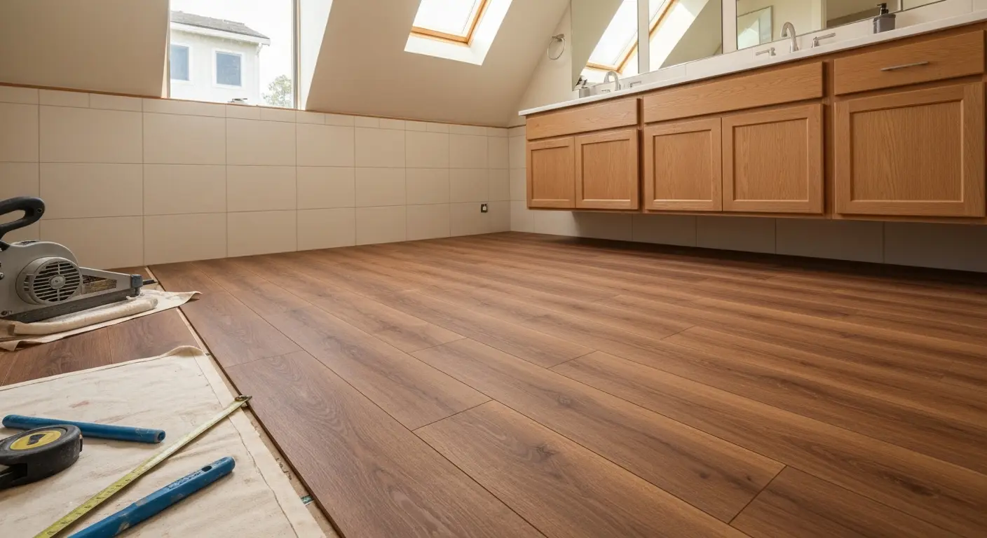 Vinyl bathroom floor installation