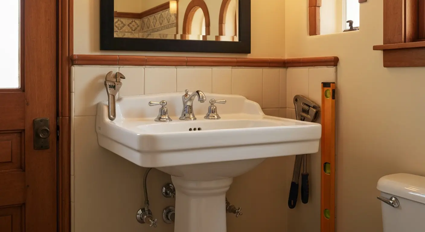 Pedestal sink installation