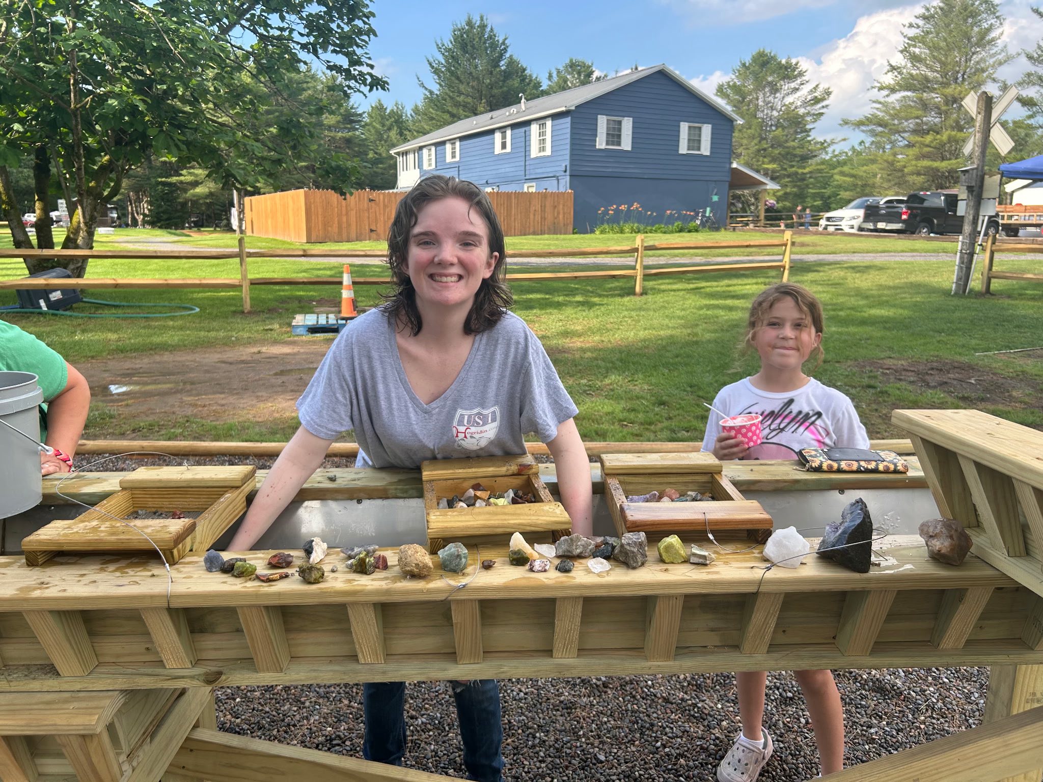 Kids sorting gems at the gem mining station at West Canada Creek Campground Kids sorting gems at the gem mining station at West Canada Creek Campground