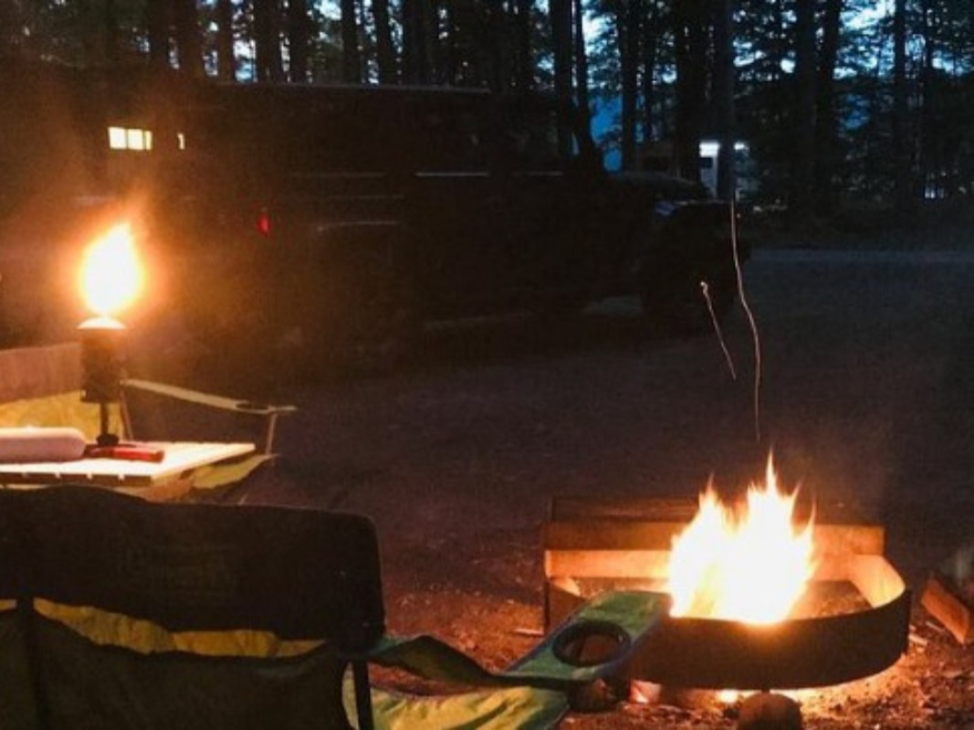 Evening campfire at West Canada Creek Campground in Poland, New York