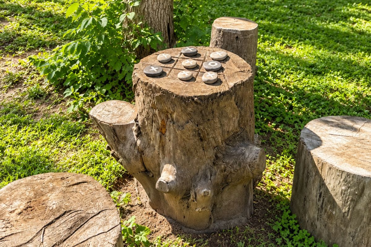 Giant outdoor Tic-Tac-Toe game beside Site 78 along the nature trail at West Canada Creek Campground in Poland, New York.