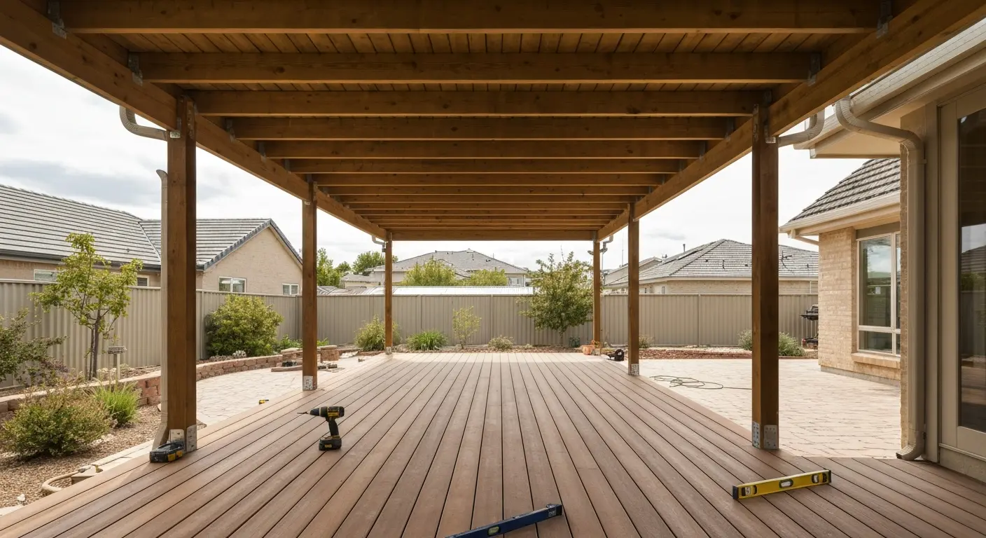 Covered patio deck construction