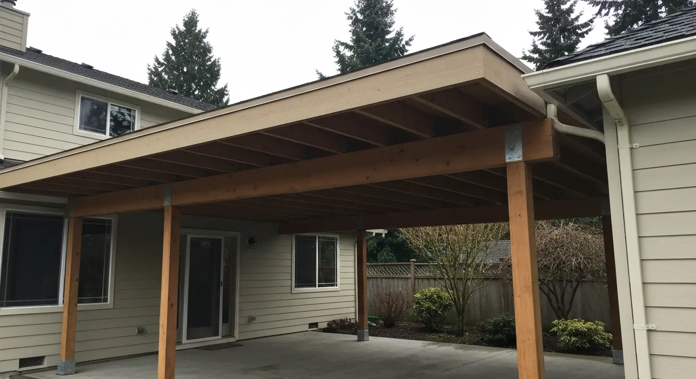 Covered patio structure with solid roof